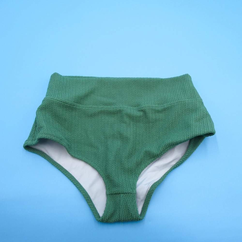Aerie Bikini Bottom Womens Medium Smocked High‎ Waisted Green Textured Nylon